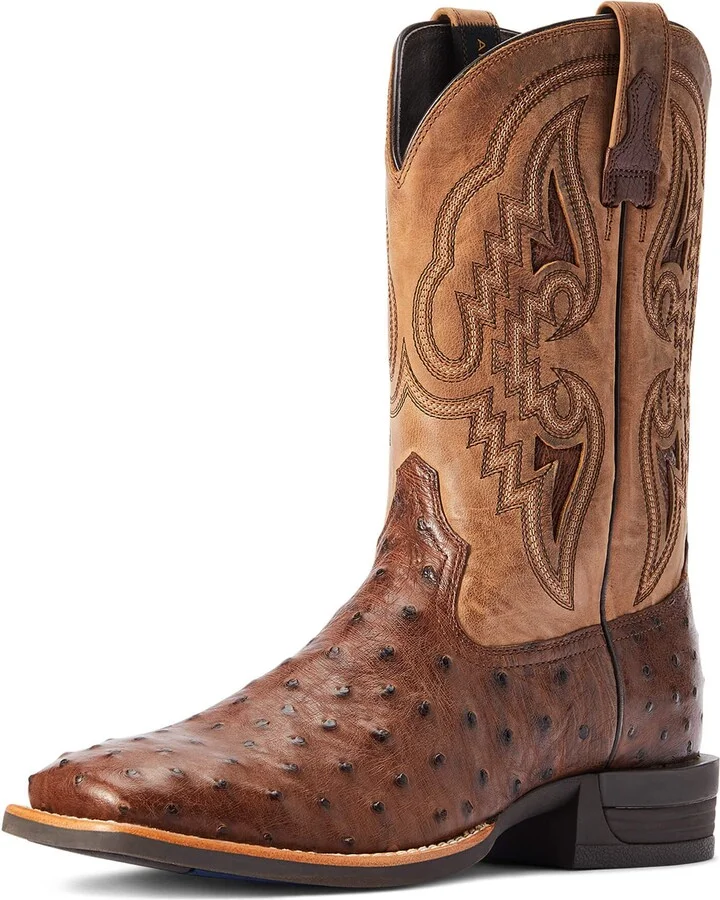 ARIAT BMVY9 Mens Dagger Western Boot Dark Tabac Full Quill Ostrich/Tannin 9.5