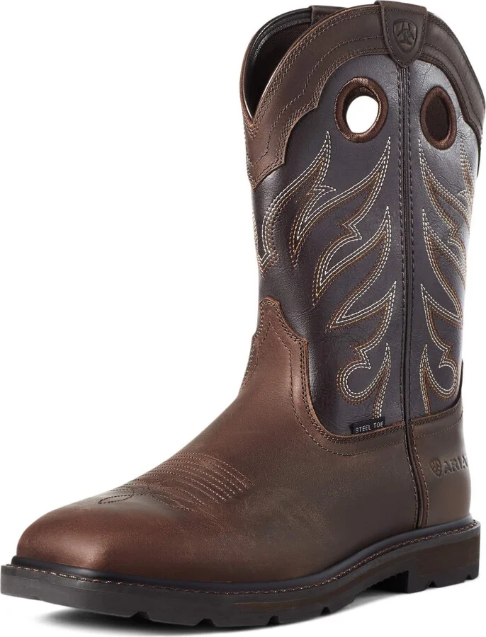 ARIAT BMVY9 Mens Groundwork Wide Square Toe Steel Toe Brown/Bitter Brown 8 Wide
