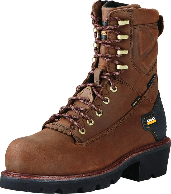 ARIAT BMVY9 Mens Powerline 8" Waterproof 400g Composite Toe Work Boot Oiled Dark Brown 10 Wide