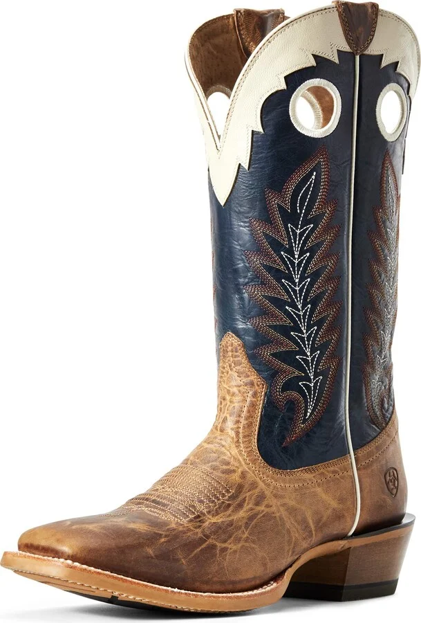 ARIAT BMVY9 Mens Real Deal Western Boot Dusted Wheat/Navy 9 Wide