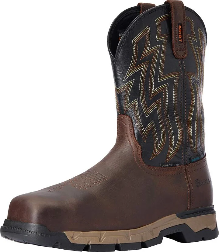 ARIAT BMVY9 Mens Rebar Flex Western Waterproof Composite Toe Work Boot Dark Brown/Black 9.5
