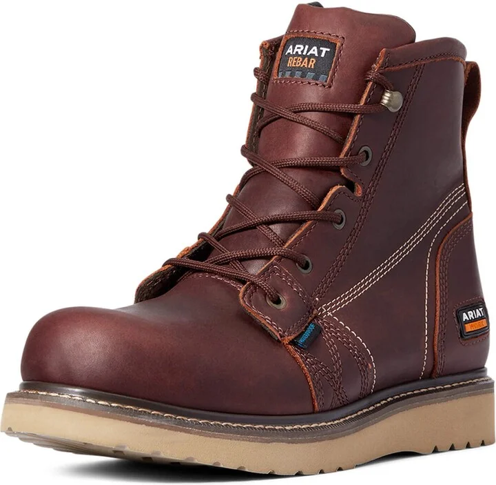 ARIAT BMVY9 Mens Rebar Wedge 6" Waterproof Work Boot Rusted Copper 14