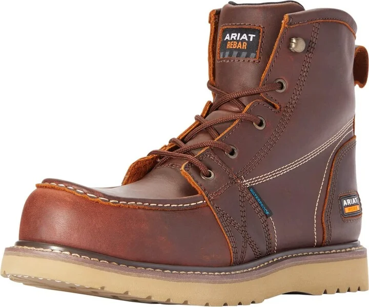 ARIAT BMVY9 Mens Rebar Wedge Moc Toe 6" Waterproof Composite Toe Work Boot Rusted Copper 6