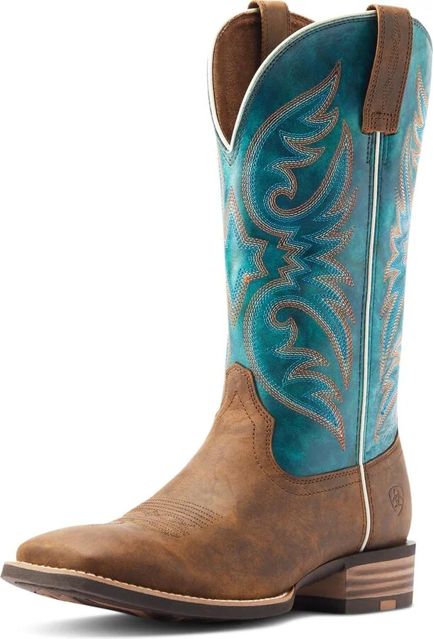 ARIAT BMVY9 Mens Ricochet Western Boot Aged Tan/Mystic Teal 7