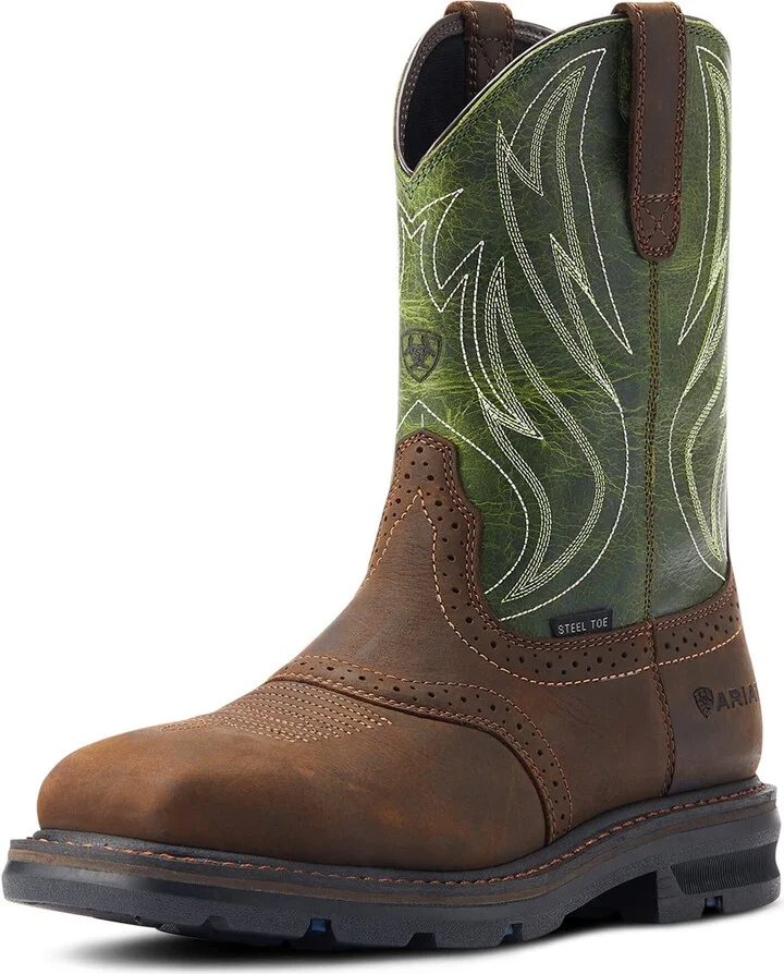 ARIAT BMVY9 Mens Sierra Shock Shield Steel Toe Work Boot Dark Brown/Grass Green 11.5