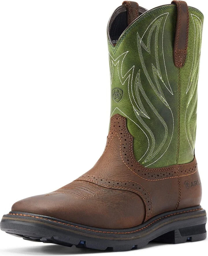 ARIAT BMVY9 Mens Sierra Shock Shield Work Boot Dark Brown/Grass Green 11