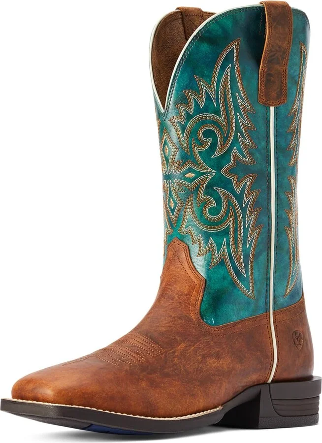 ARIAT BMVY9 Mens Wild Thang Western Boot Fiery Brown Crunch/Emerald Green 10.5