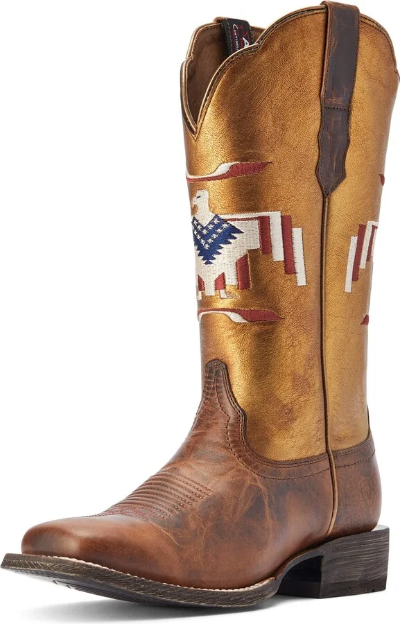 ARIAT BMVY9 Womens Frontier Thunderbird Chimayo Western Boot Fiery Tan/Distressed Gold 10