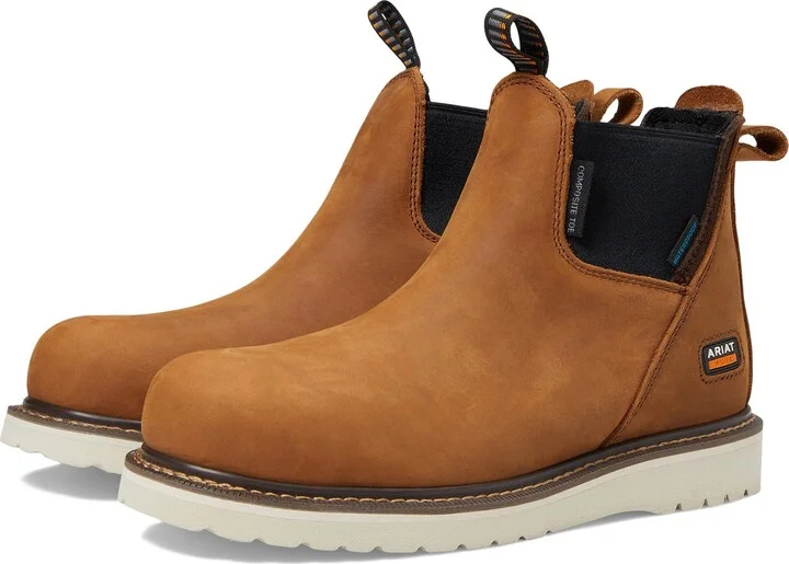 ARIAT BMVY9 Womens Rebar Wedge Chelsea Waterproof Composite Toe Work Boot Aged Honey 6.5
