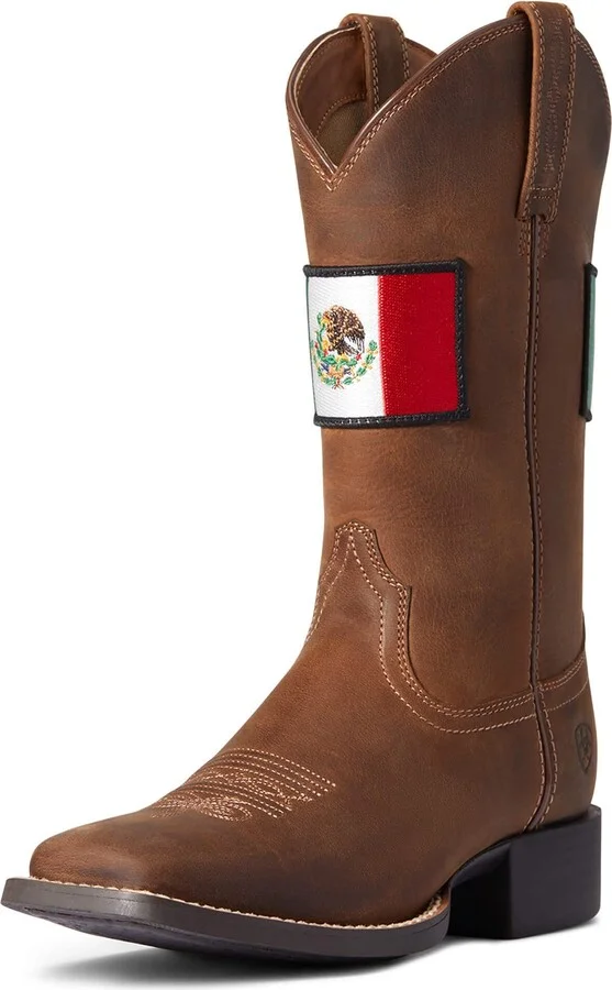 ARIAT BMVY9 Womens Round Up Orgullo Mexicano Western Boot Distressed Brown 9.5