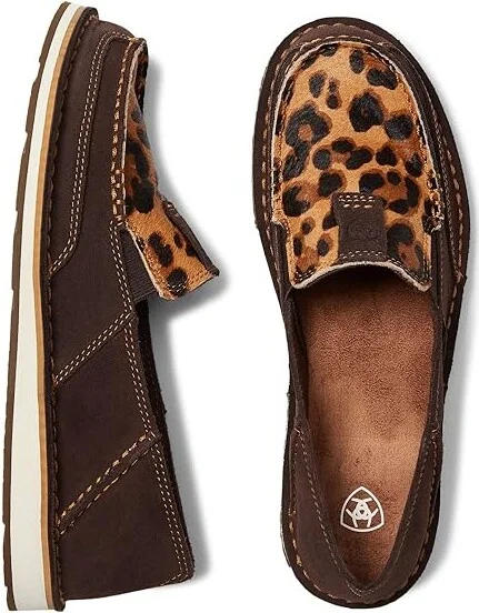 Ariat Cruiser Women's Slip on Shoes Chocolate Suede/Leopard Hair On : 6 B - Medium, Hair Calf/Leather/Suede