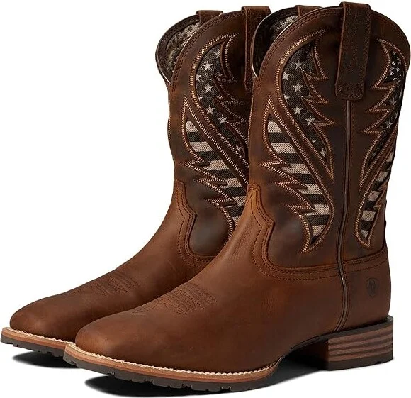 Ariat Hybrid VentTEK Cowboy Boots Distressed Brown/American Flag : 7 D - Medium, Textile/Leather