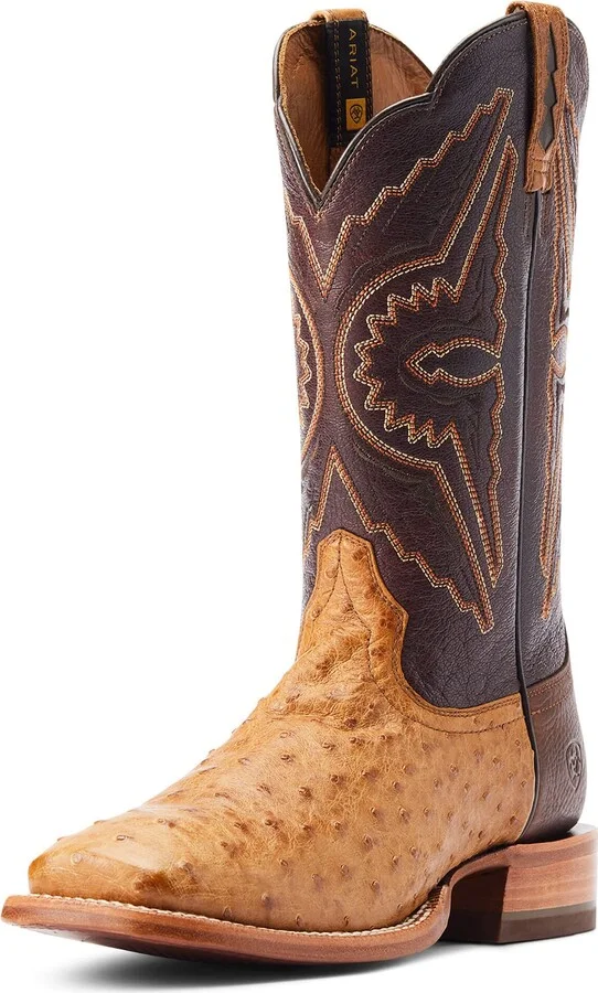 ARIAT Mens Broncy Western Boot Antique Saddle Fq Ostrich/Chestnut 10 Wide