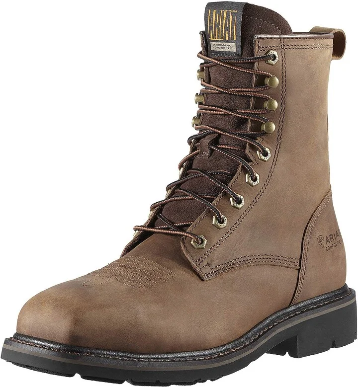 ARIAT Mens Cascade 8" Wide Square Toe Steel Toe Work Boot Alamo Brown 8.5