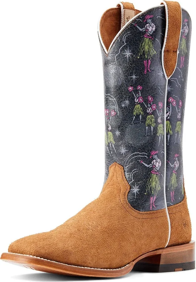 ARIAT Mens Frontier Western Aloha Western Boot Rusty Roughout/Hula Print 8