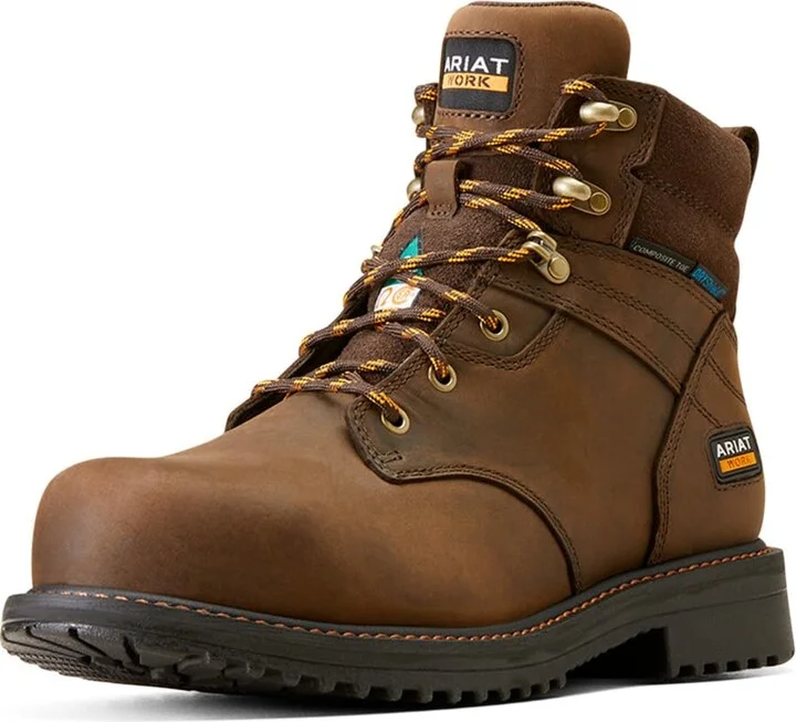 ARIAT Men's RigTEK 6" CSA Waterproof Composite Toe Work Boot - Oily Distressed Brown