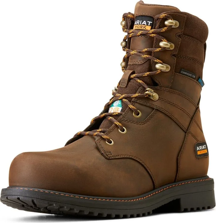 ARIAT Men's RigTEK 8" CSA Waterproof Composite Toe Work Boot - Oily Distressed Brown