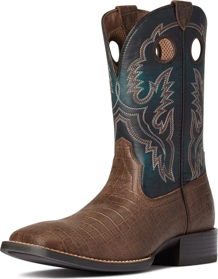 ARIAT Mens Sport Buckout Western Boot Chocolate Croc Print/Deep Azul 6 Wide
