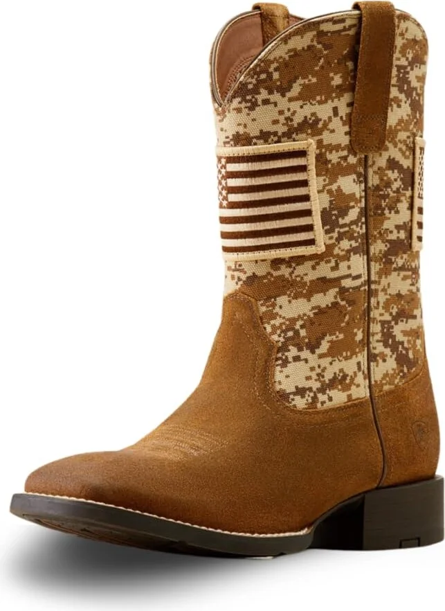 ARIAT Mens Sport Patriot Western Boot Distressed Brown/Sage Camo Print 14