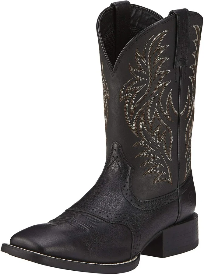 ARIAT Mens Sport Wide Square Toe Western Boot Black Deertan/Black 6
