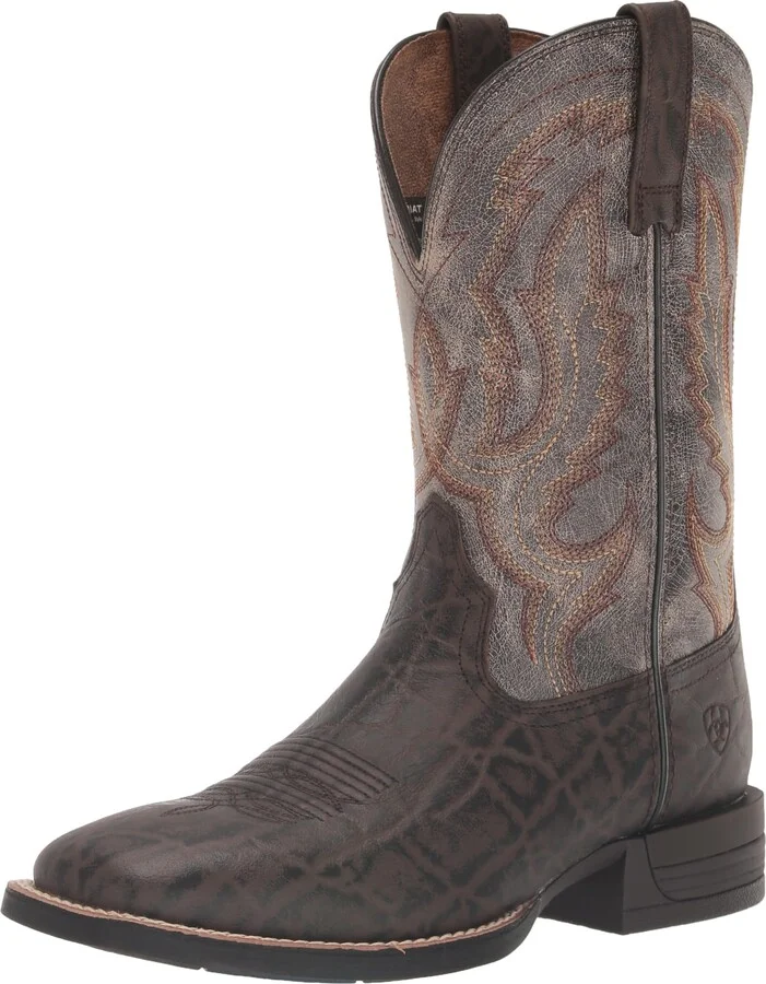 ARIAT Men's Steadfast Western Boot - Chocolate Elephant Print/Crinkled Grey