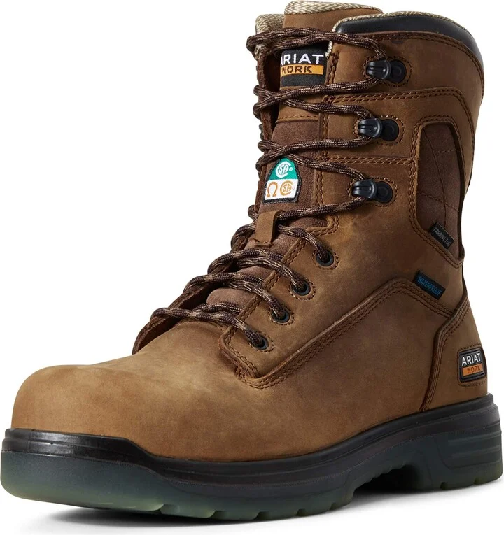 ARIAT Mens Turbo 8" CSA Waterproof Carbon Toe Work Boot Aged Bark 13 Wide