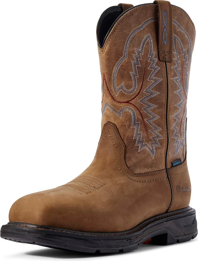 ARIAT Mens WorkHog XT Wide Square Toe Waterproof Work Boot Distressed Brown/Bravo Brown 8 Wide