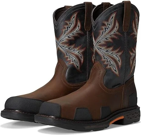 Ariat OverDrive Wide Square Toe Composite Toe Work Boots Men's Work Boots Brown/Rough Stone : 10 D - Medium, Leather