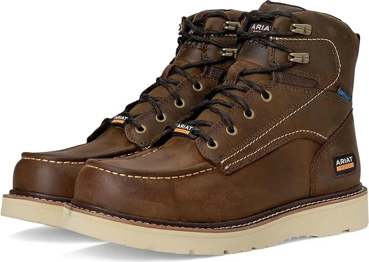 Ariat Rebar Wedge Moc Toe 6 Waterproof Work Boots Men's Work Boots Distressed Brown : 7 EE - Wide, Leather
