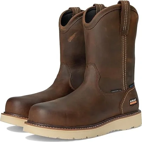 Ariat Rebar Wedge Pull-On Waterproof Composite Toe Work Boots Men's Work Boots Distressed Brown : 11.5 EE - Wide, Leather