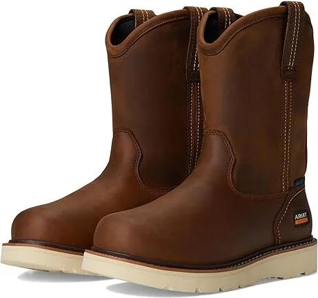Ariat Rebar Wedge Pull-On Waterproof Work Boots Men's Work Boots Distressed Brown : 6 D - Medium, Leather