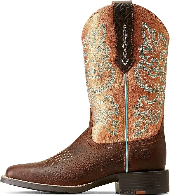 Ariat Round Up Wide Square Toe StretchFit Western Boot Women's Shoes Toasted Blanket Emboss : 5.5 B - Medium, Leather/Synthetic - Image 6