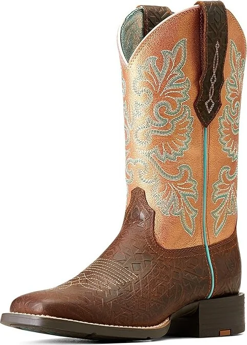 Ariat Round Up Wide Square Toe StretchFit Western Boot Women's Shoes Toasted Blanket Emboss : 5.5 B - Medium, Leather/Synthetic