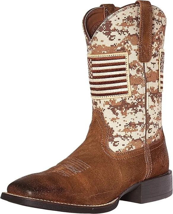 Ariat Sport Patriot Cowboy Boots Antique Mocha Suede/Sand Camo Print : 7.5 D - Medium, Canvas/Leather/Suede - Image 2