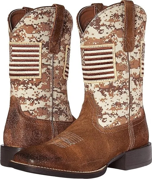 Ariat Sport Patriot Cowboy Boots Antique Mocha Suede/Sand Camo Print : 7.5 D - Medium, Canvas/Leather/Suede