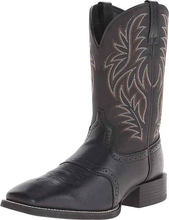 Ariat Sport Western Wide Square Toe Cowboy Boots Black Deertan/Black : 7 D - Medium, Leather - Image 2