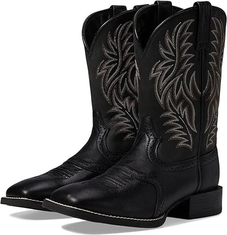 Ariat Sport Western Wide Square Toe Cowboy Boots Black Deertan/Black : 7 D - Medium, Leather