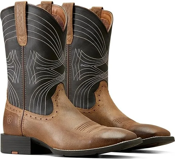 Ariat Sport Wide Square Toe Western Boots Men's Shoes Barley Brown : 7 D - Medium, Leather