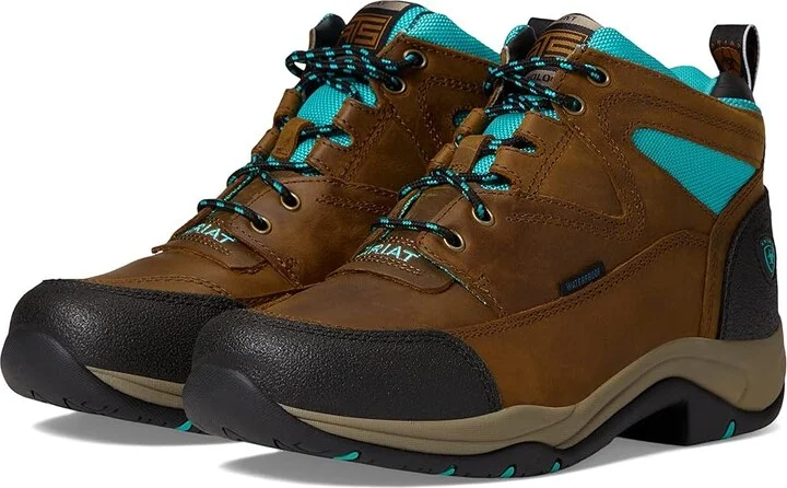 Ariat Terrain Waterproof Boot Women's Shoes Weathered Brown/Turquoise : 6 B - Medium, Leather