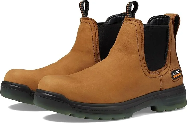 Ariat Turbo Chelsea Waterproof Carbon Toe EH Men's Work Pull-on Boots Aged Bark : 7.5 D - Medium, Leather