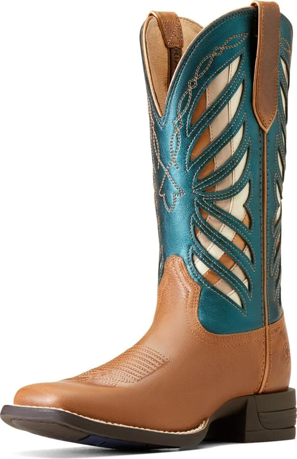 ARIAT Women's Longview Western Boot - Buttered Rum/Metallic Sea