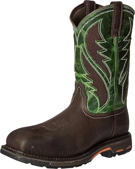 Ariat Workhog Wide Square Toe Venttek Composite Toe Men's Work Boots Bruin Brown/Grass Green : 8 D - Medium, Leather/Textile - Image 2