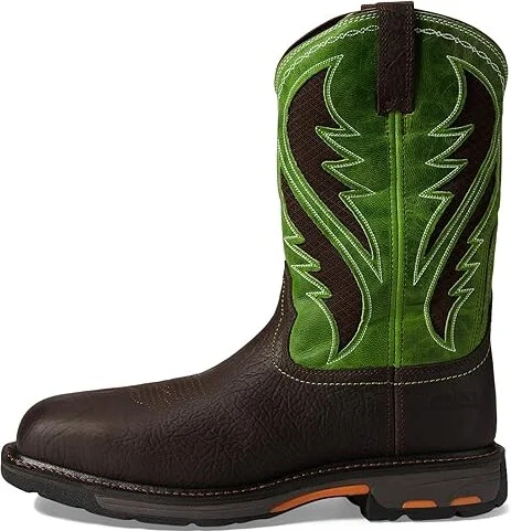 Ariat Workhog Wide Square Toe Venttek Composite Toe Men's Work Boots Bruin Brown/Grass Green : 8 D - Medium, Leather/Textile - Image 7
