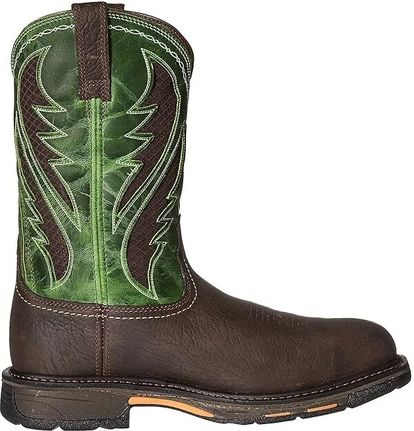 Ariat Workhog Wide Square Toe Venttek Composite Toe Men's Work Boots Bruin Brown/Grass Green : 8 D - Medium, Leather/Textile - Image 8