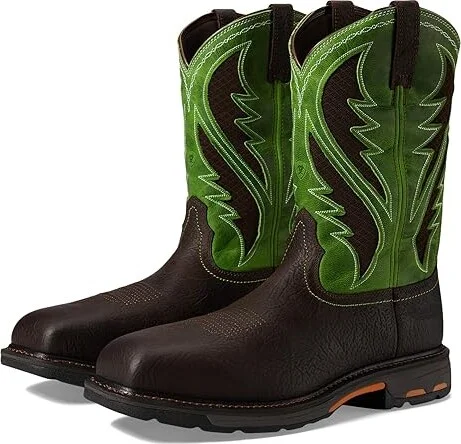 Ariat Workhog Wide Square Toe Venttek Composite Toe Men's Work Boots Bruin Brown/Grass Green : 8 D - Medium, Leather/Textile