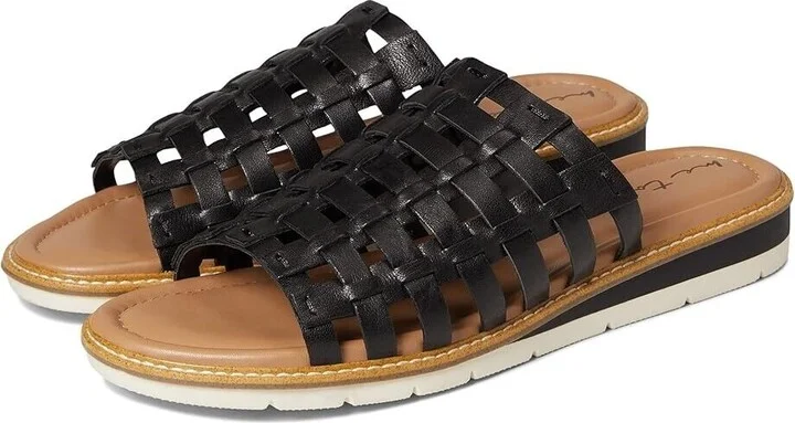 Arien Sandals Women's US 8 Black Leather Slip On Open Toe Slide KHD957