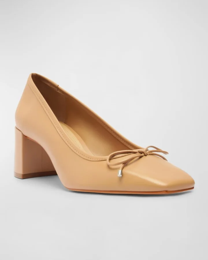 Arissa Leather Bow Square-Toe Pumps - Image 2