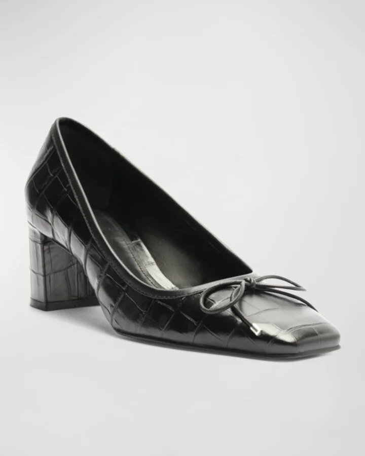 Arissa Leather Bow Square-Toe Pumps - Image 2