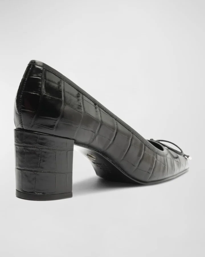 Arissa Leather Bow Square-Toe Pumps - Image 3