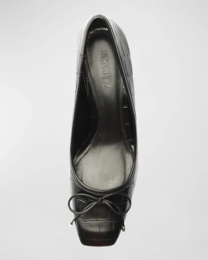 Arissa Leather Bow Square-Toe Pumps - Image 4